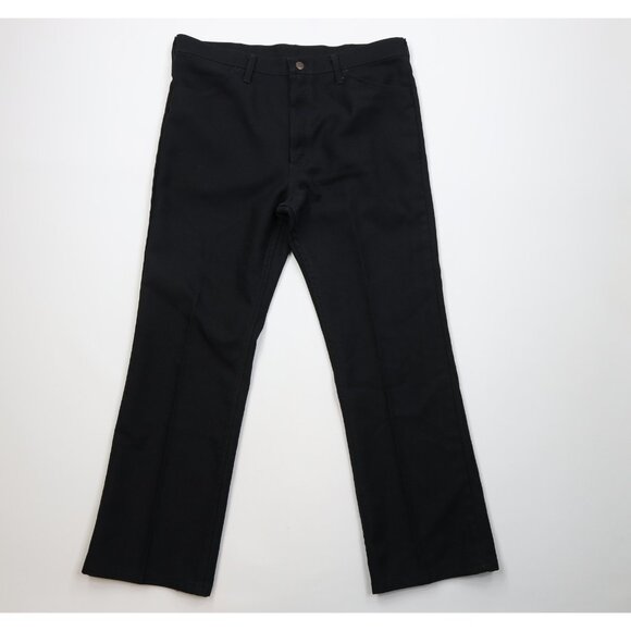 Vintage 90s Wrangler Mens 38x30 Faded Knit Flared Wide Leg Chino Pants Black